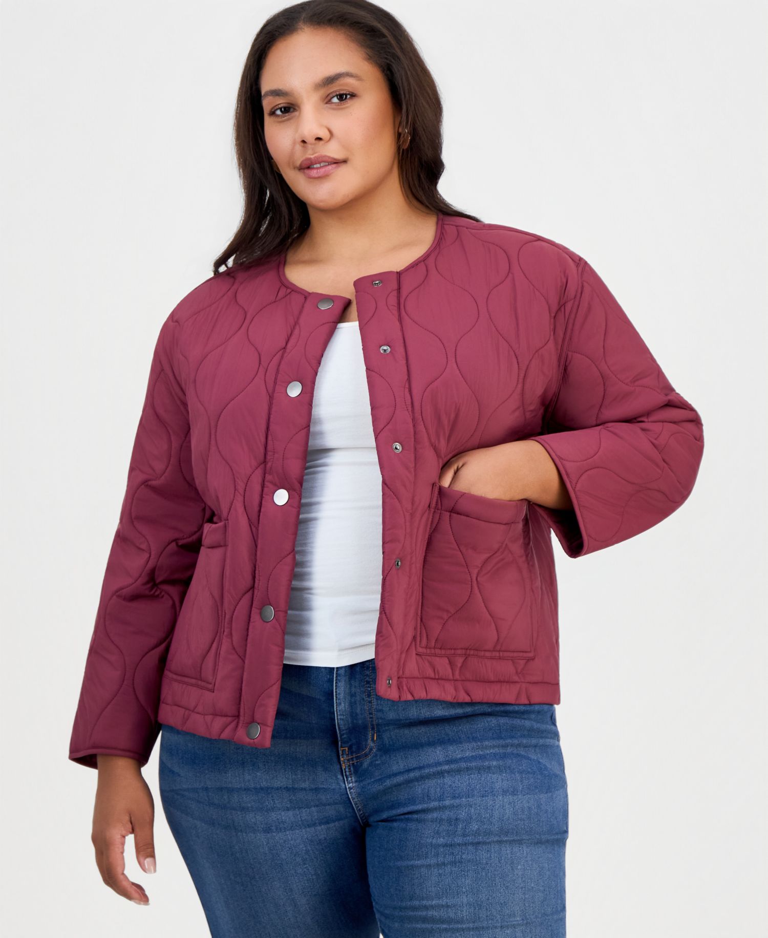 Plus Size Drawcord Quilted Bomber Jacket
