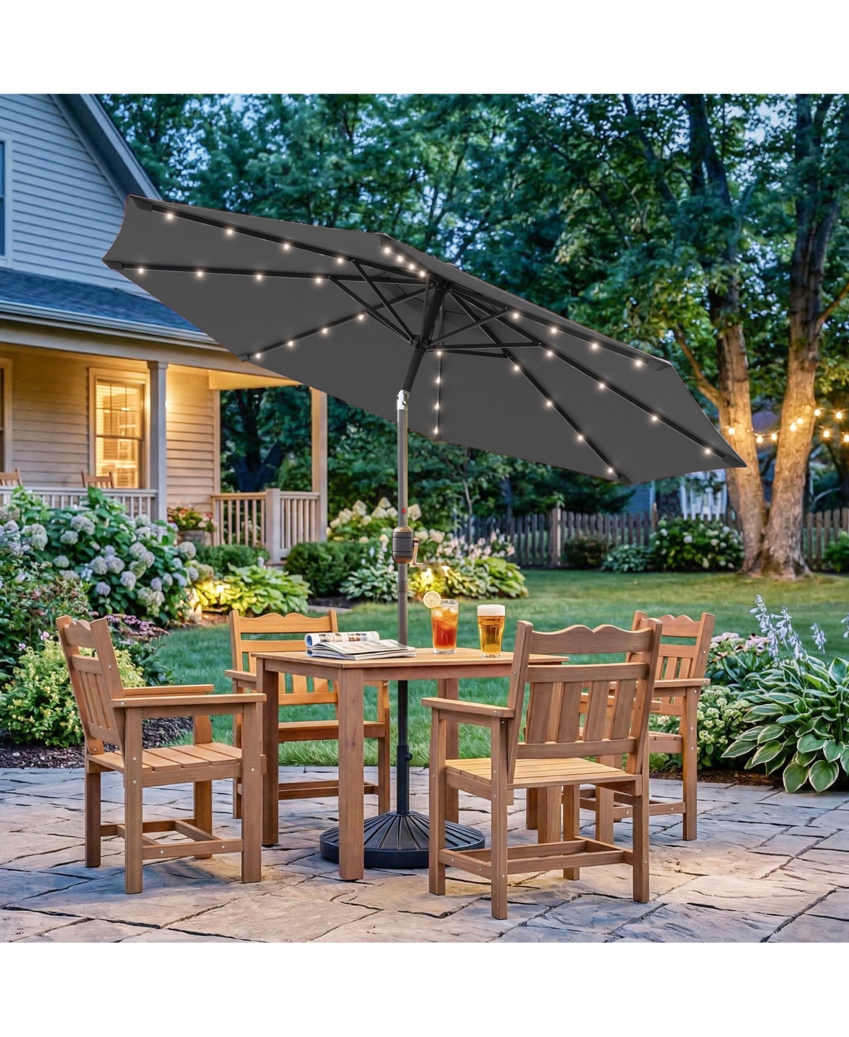 Sonkuki Enhance Your Outdoor Oasis With 9Feet Led Round Patio Umbrella - Stylish, Durable, And Sun-Protective