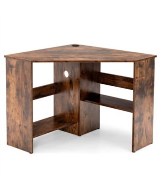 Triangle Corner Computer Desk with Storage Shelf and Cable Management