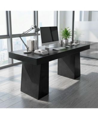 55 Inch Black Wood Executive Desk Modern Home Office Computer Desk Workstation Writing Table Business Conference Room Furniture