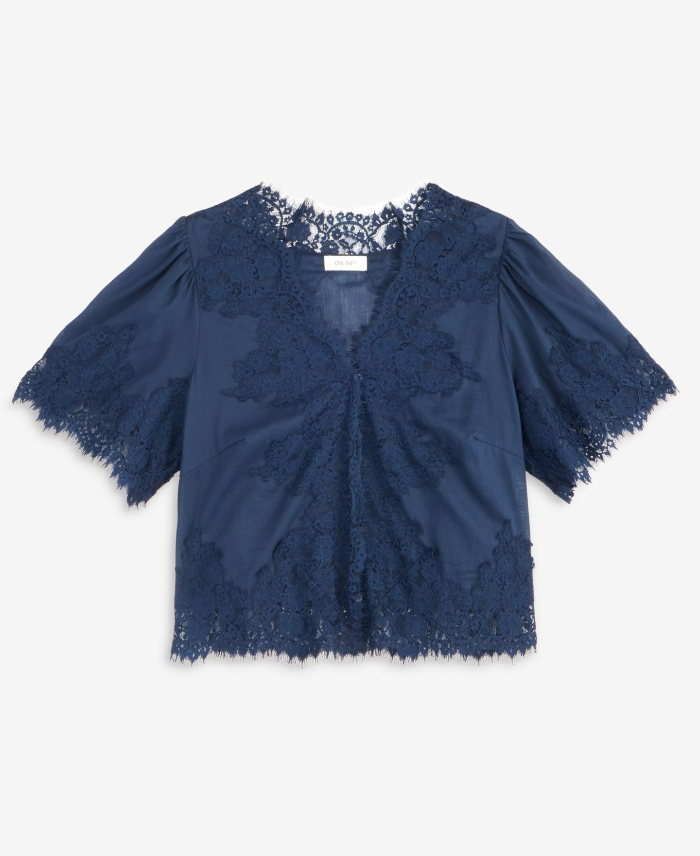 Женская блузка On 34th Lace-Trim Button-Front Blouse, цвет: Тёмно-синий — фото 2
