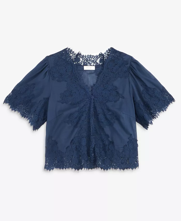 Women's Lace-Trim Button-Front Blouse - thumbnail 6
