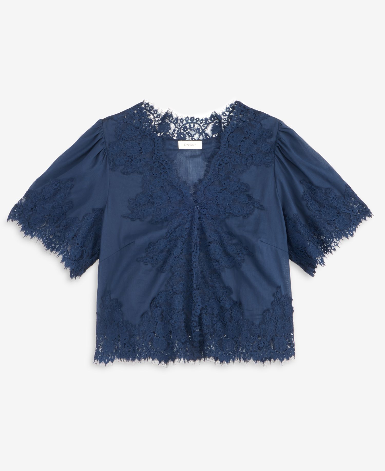 Women's Lace-Trim Button-Front Blouse