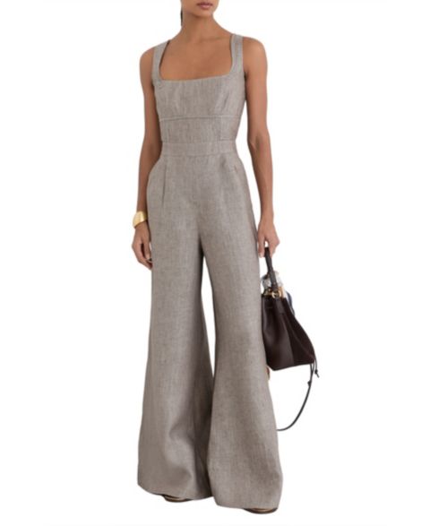 Женский комбинезон REISS Flora Structured Linen Jumpsuit, цвет: Нейтральный