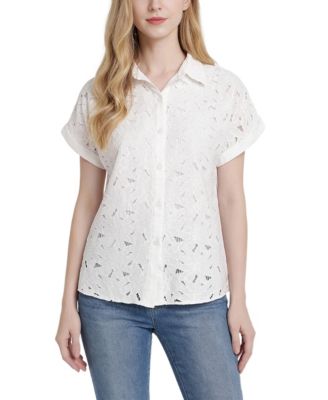 Petite Short-Sleeve Eyelet Top