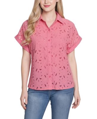 Petite Short-Sleeve Eyelet Top