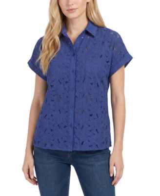 Petite Short-Sleeve Eyelet Top