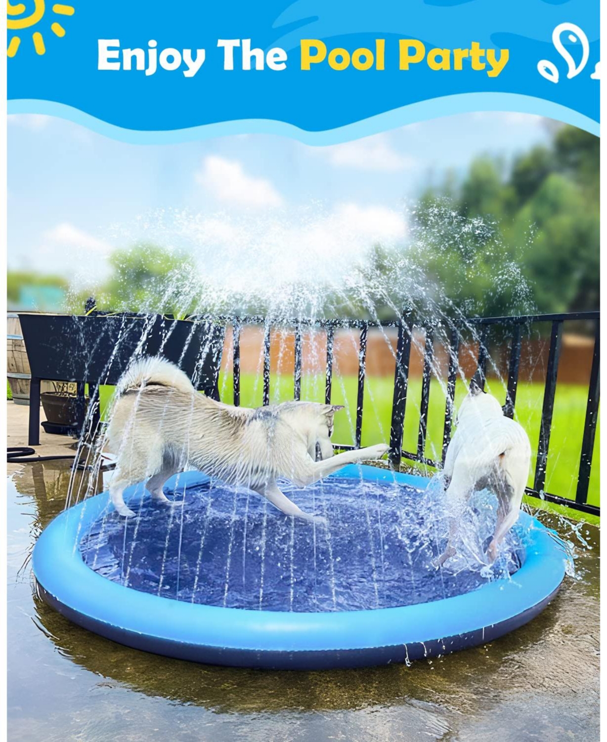 Aofar 51"Dog Splash Pad Pool Mat Sprinkler