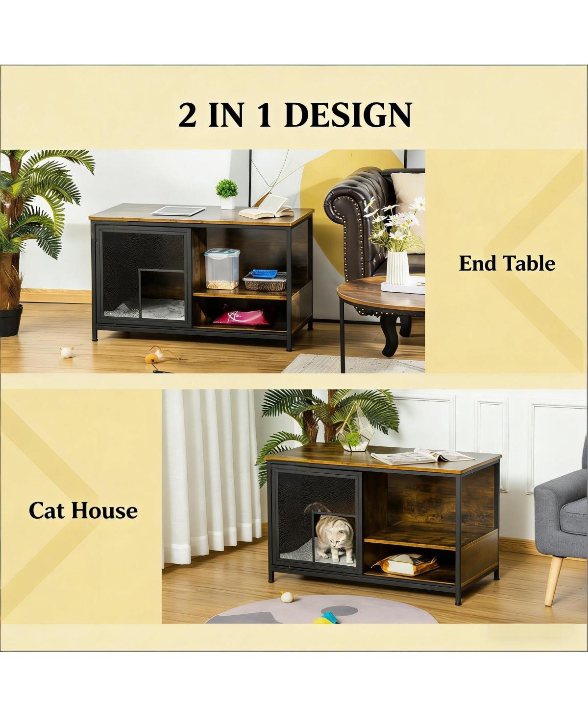 6thdruple Modern Cat House End Table, Pet Furniture with Cushion and Vent