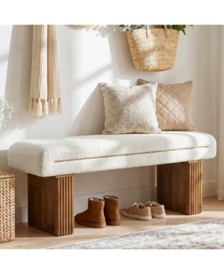 Solid Wood Entryway Bench, 47" Modern End of Bed Bench for Bedroom, Footrest Ottoman Window Bench with Seating, Upholstered Storage Bench