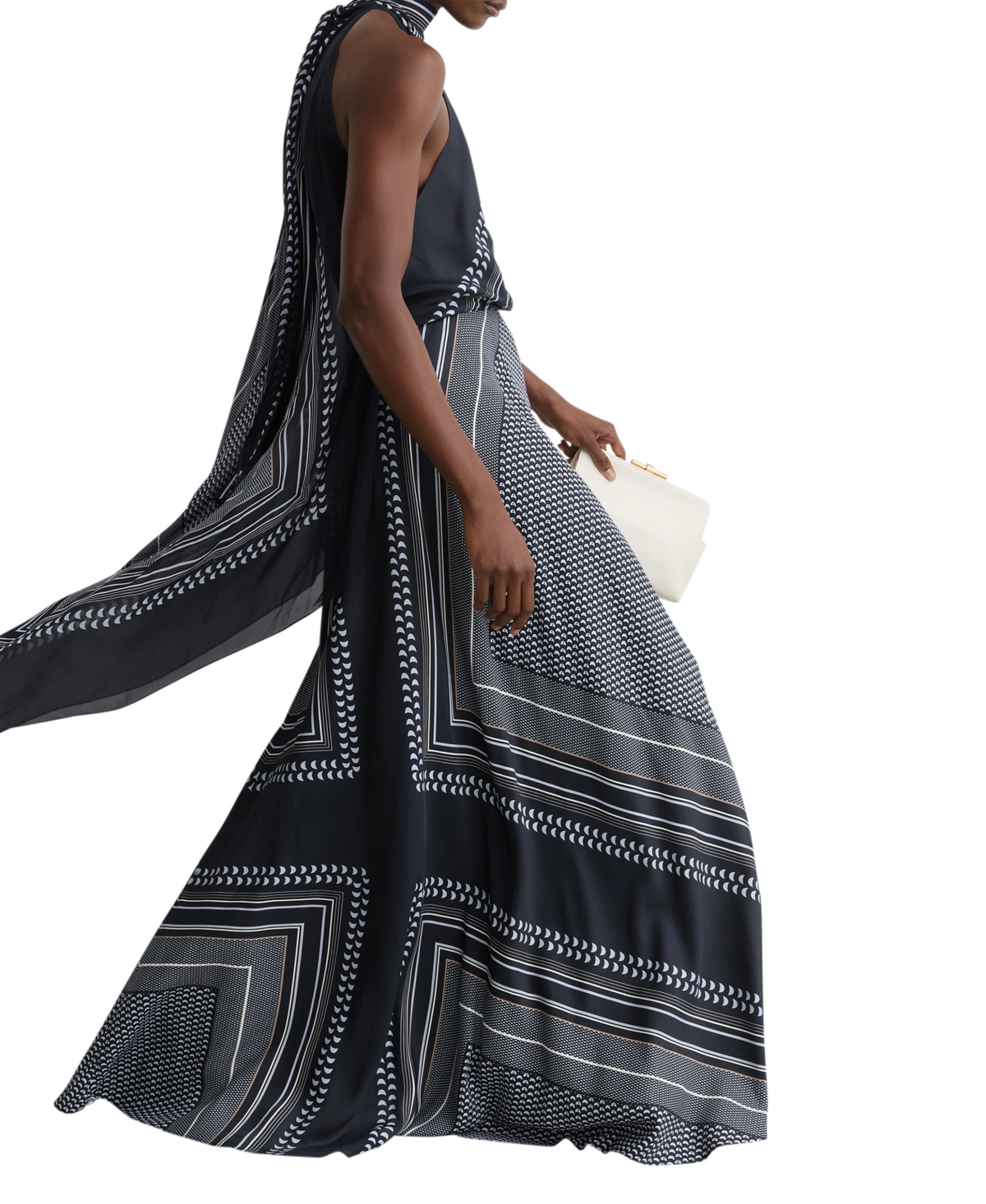 Reiss Women's Scarf-Print Tie-Neck Maxi Dress
