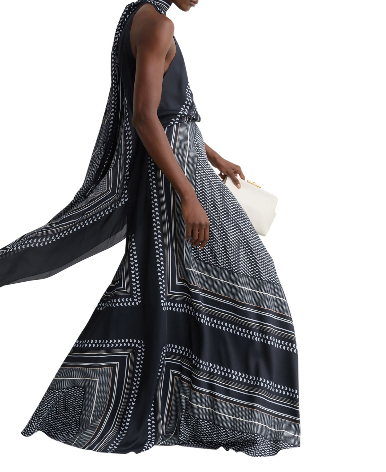 Women's Scarf-Print Tie-Neck Maxi Dress