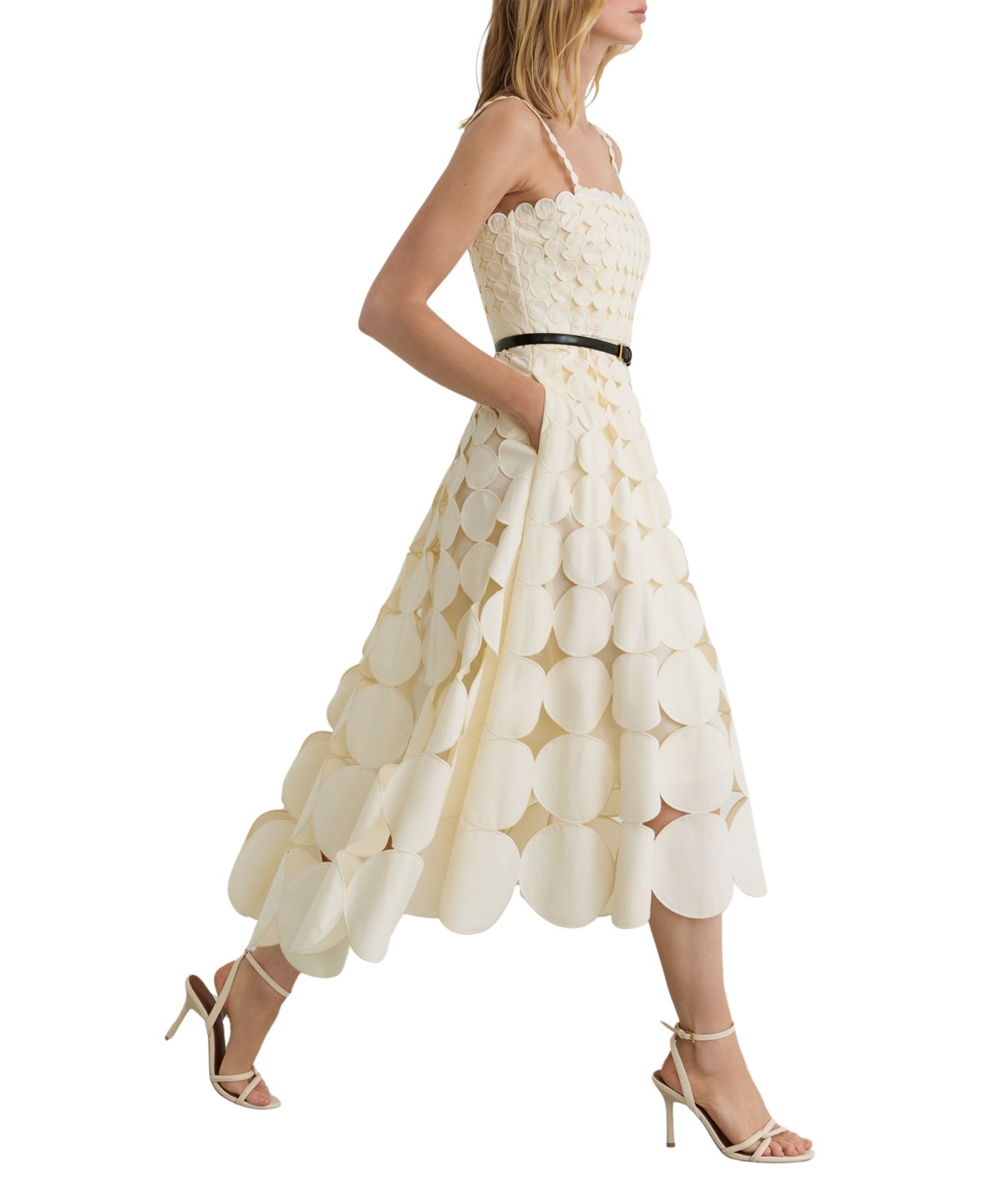Women's Cotton Cut-Out Belted Midi Dress