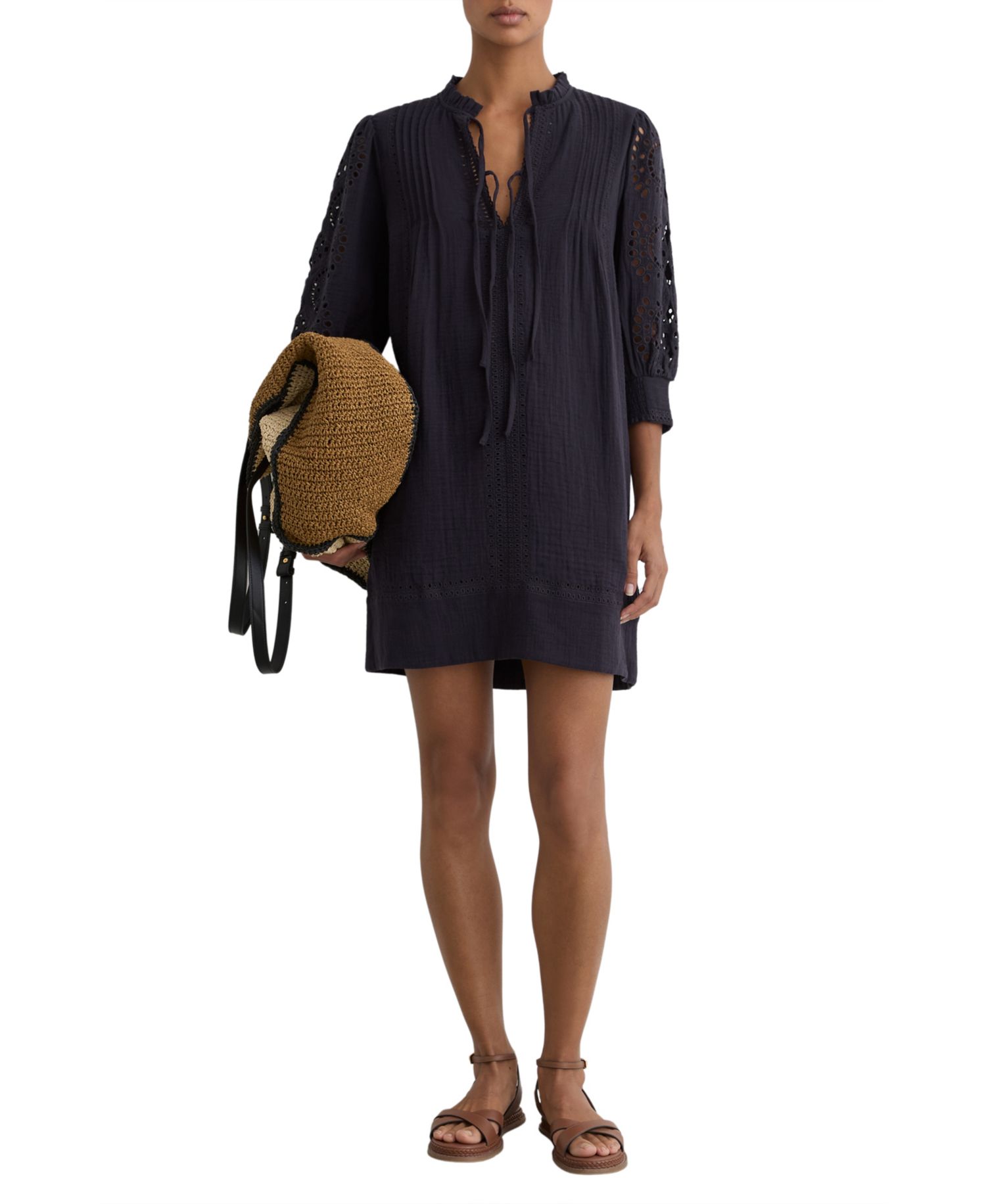 Women's Cotton Cheesecloth Broderie Mini Dress
