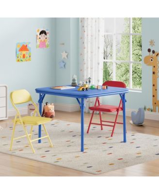 3-Piece Kids Folding Table and Chairs Set – PU Cushioned Square Table, Durable Metal Frame, Portable, Space-Saving, Ideal for Dining, Crafts