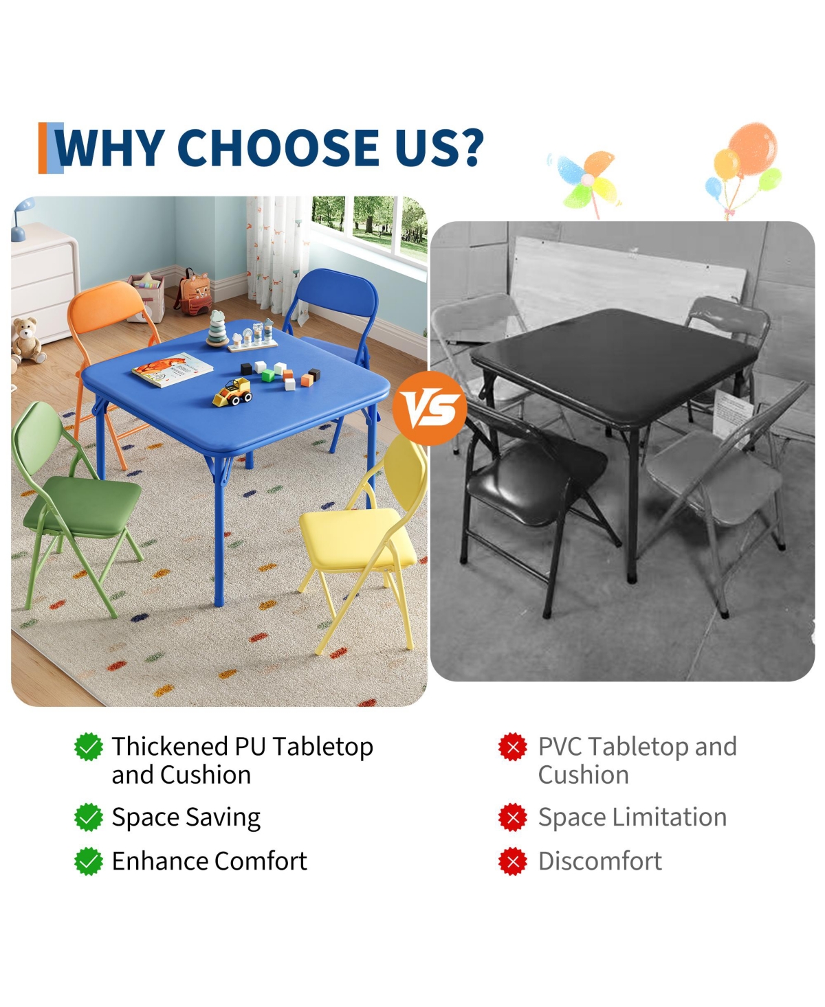 homfan 5-Piece Kids Folding Table and Chairs Set – Pu Cushioned Square Table, Durable Metal Frame, Portable, Space-Saving, Ideal for Dining, Crafts