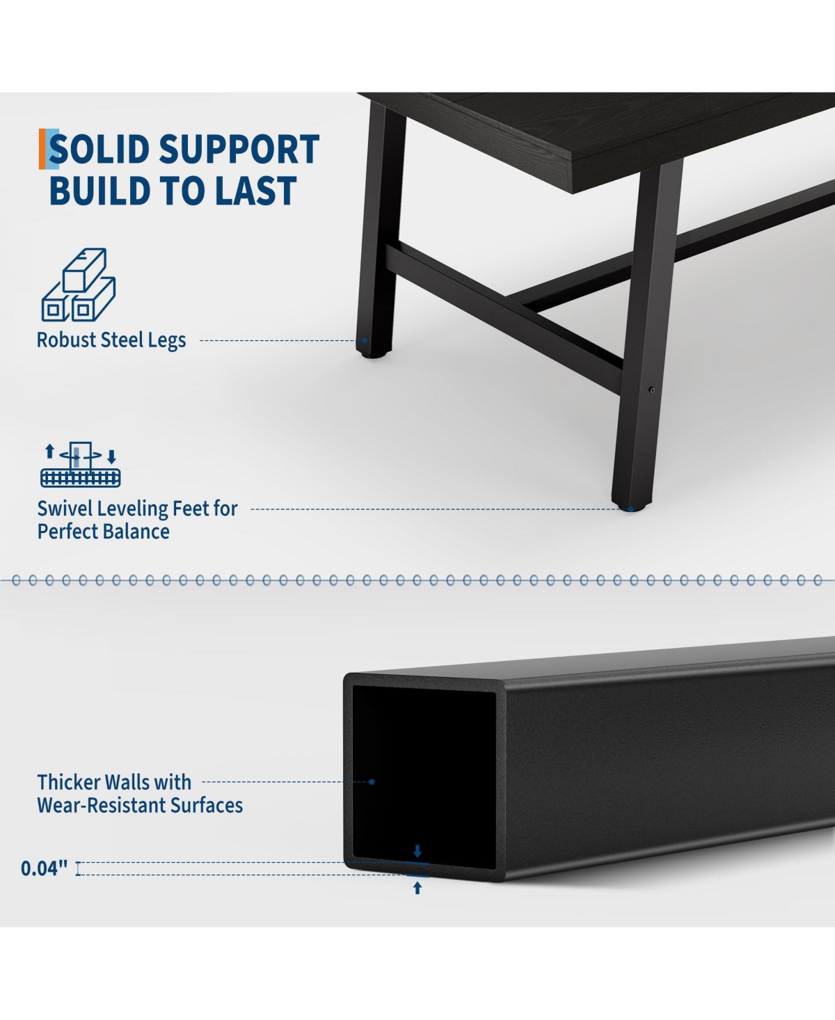 homfan Rectangular Dining Table for Industrial Kitchen with Metal Frame, Space-Saving or Work