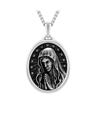 Unisex Virgin Mary Pendant - 21" Silver Chain