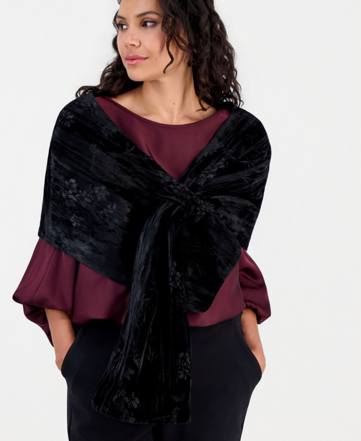 I.n.c. International Concepts Velvet Jacquard Pull Through Scarf, Macy's Exclusive