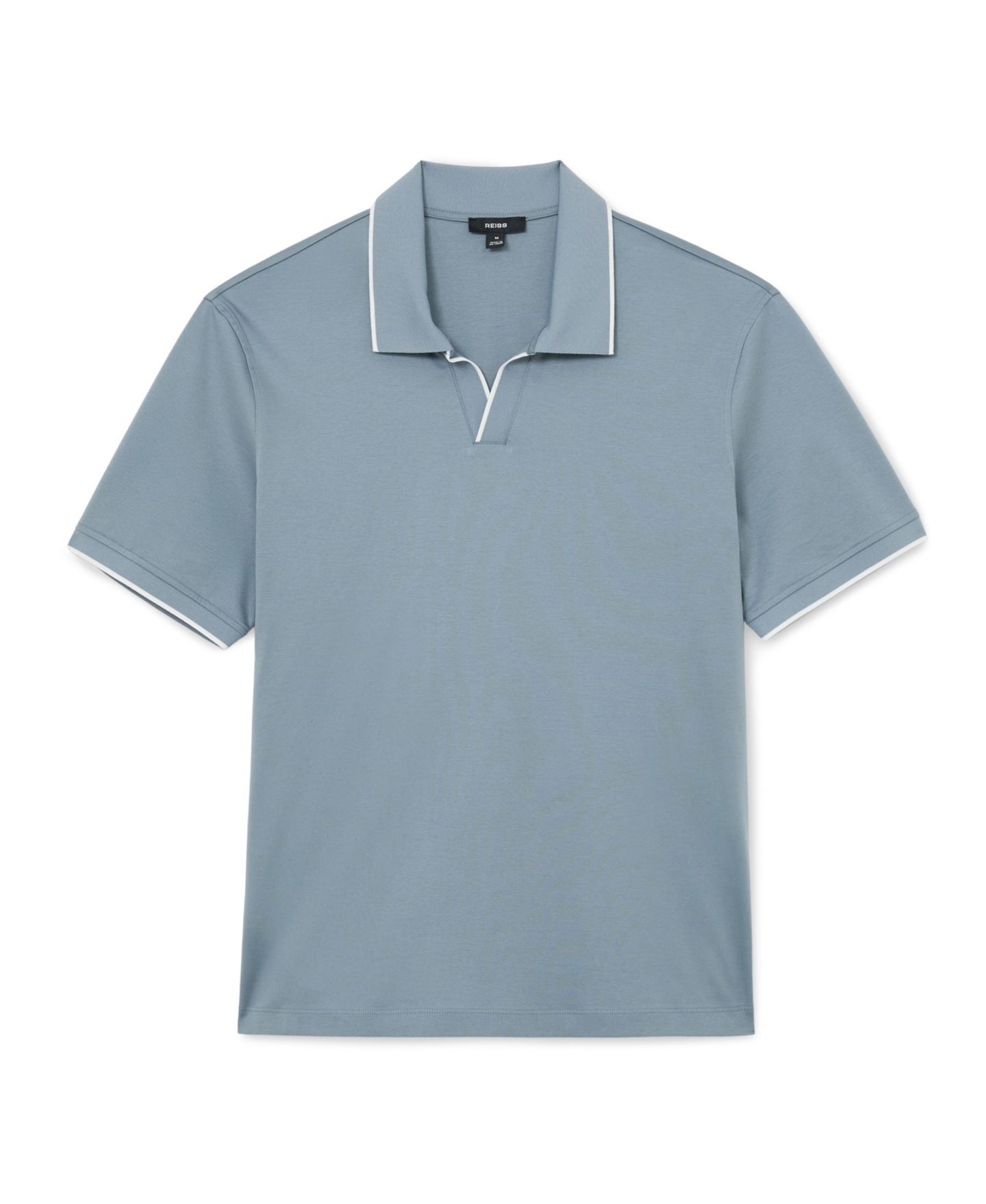 Мужское поло REISS Nico Airwater Cotton Tipped Open Collar Polo Shirt, цвет: Пыльный синий — фото 4