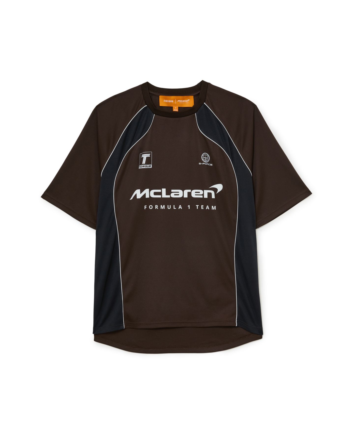 Мужской топ REISS Dexor Mclaren Printed Jersey, цвет: Шоколадный коричневый — фото 4
