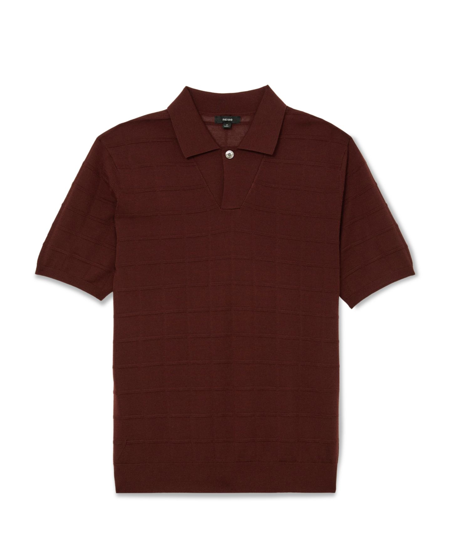 Мужское поло REISS Serval Open Collar Check Textured Polo Shirt, цвет: Бордо — фото 4