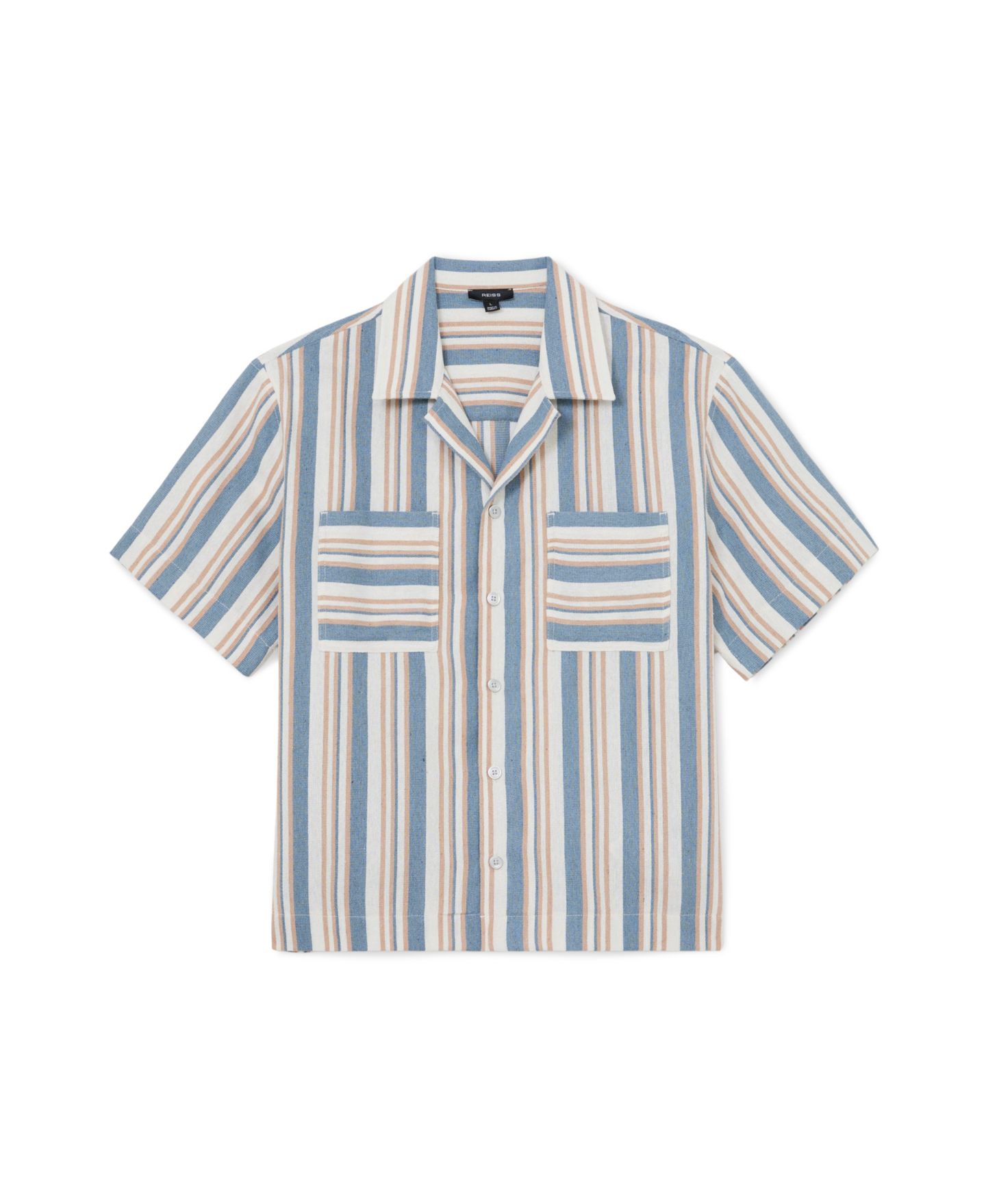 Мужская рубашка REISS Celeste Stripe Twin Pocket Cuban, цвет: Синий / Молочный — фото 4