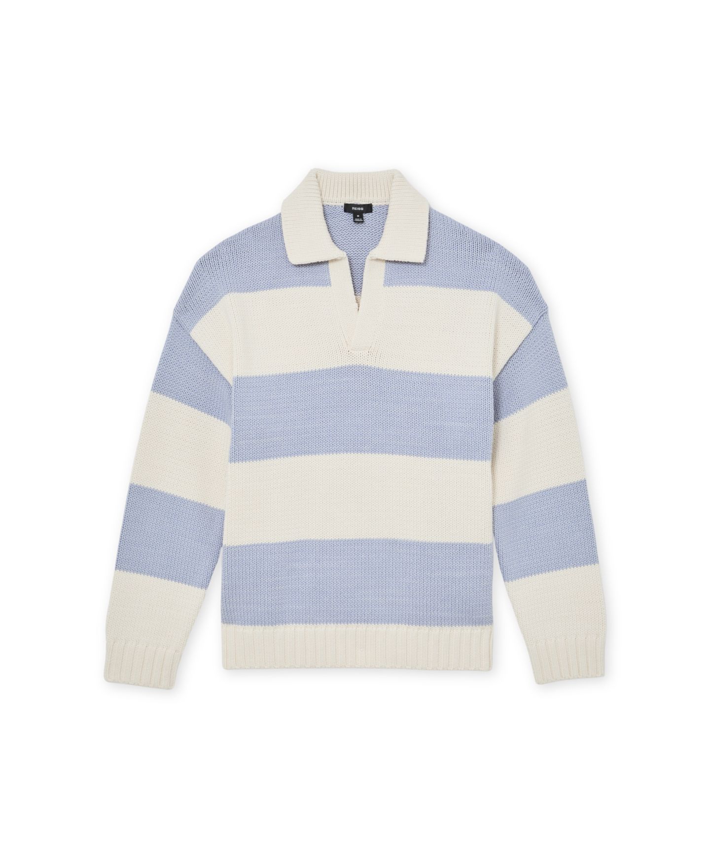 Мужской свитер REISS Winger Open Collar Block Stripe Rugby Jumper, цвет: Белый / Синий — фото 4