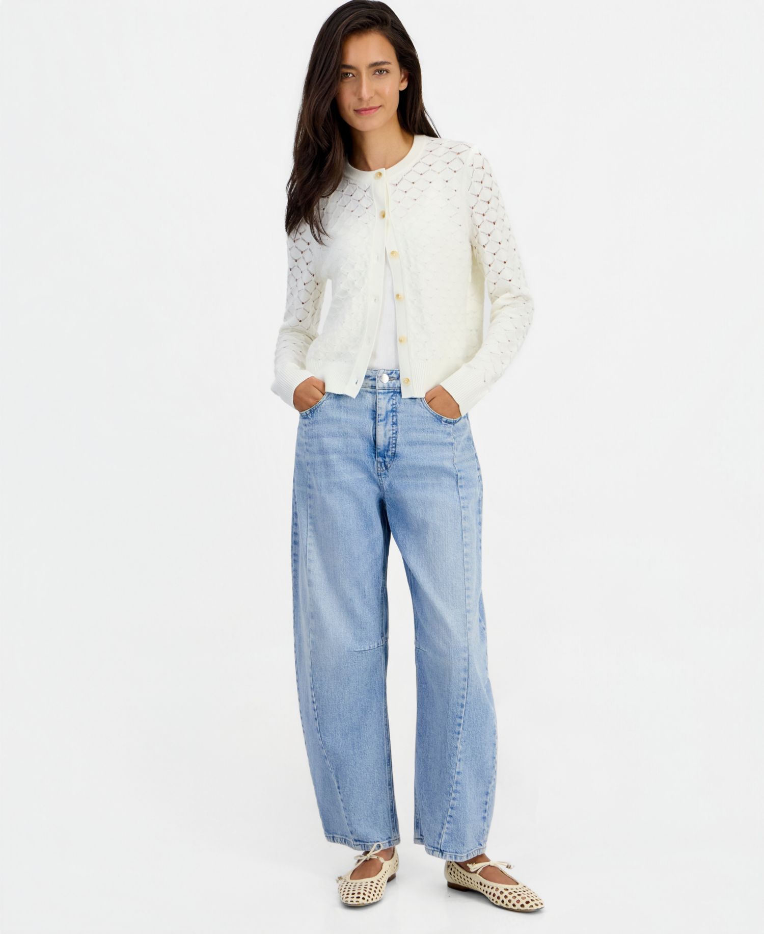 Women's Pointelle Crewneck Cora Cardigan