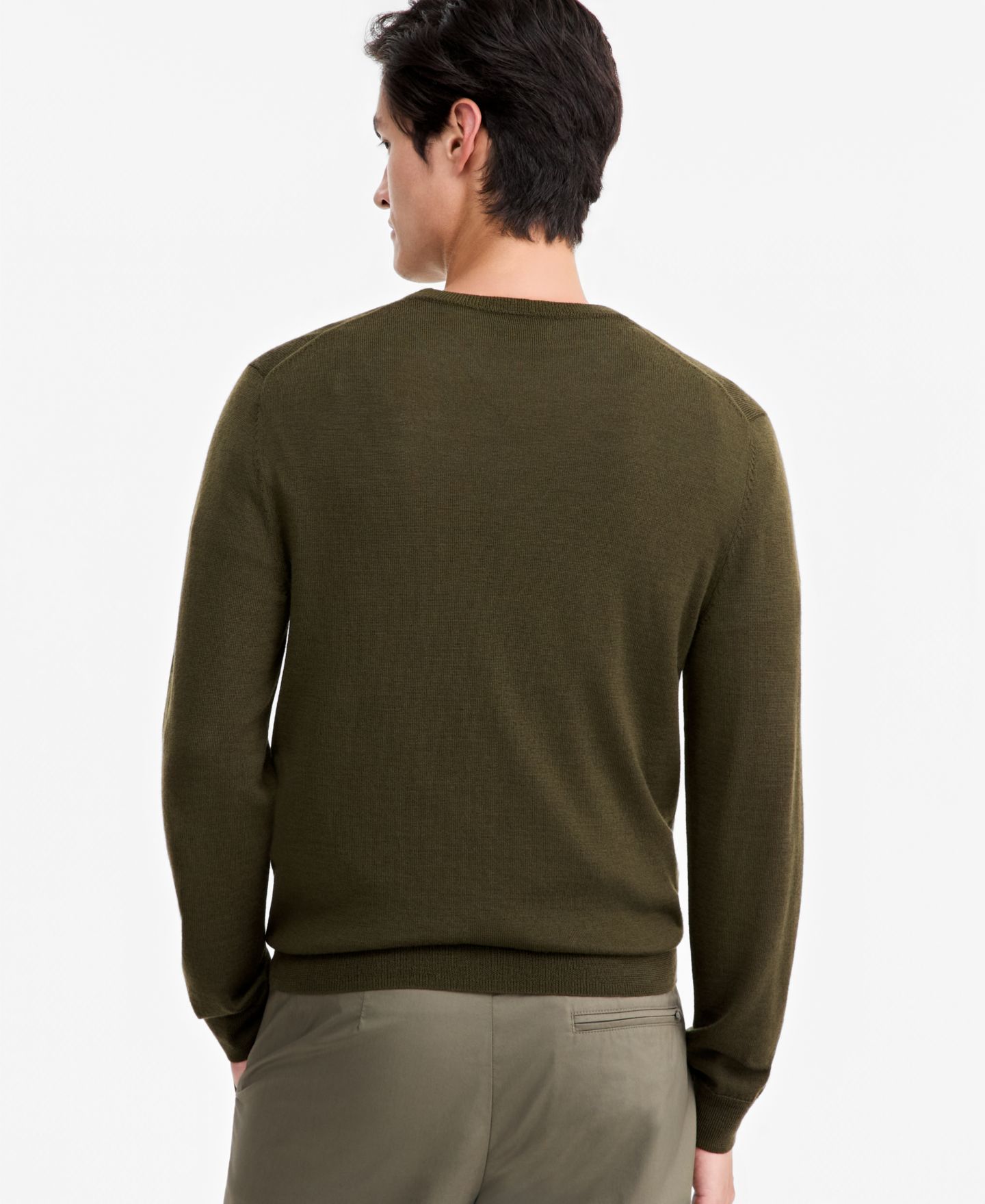 Мужской свитер Alfani Merino Wool Crewneck, цвет: Оливковый — фото 3