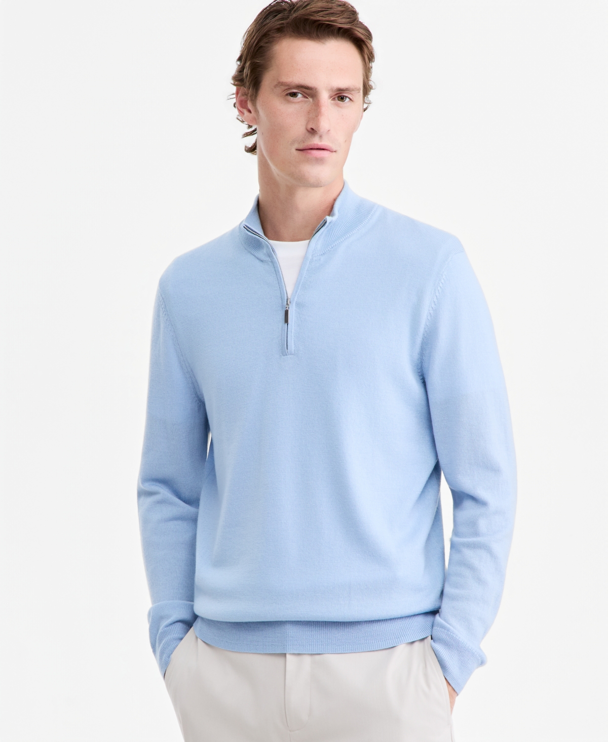 Alfani Men's Merino Wool Quarter-Zip Mock-Neck Sweater, Macy's Exclusive