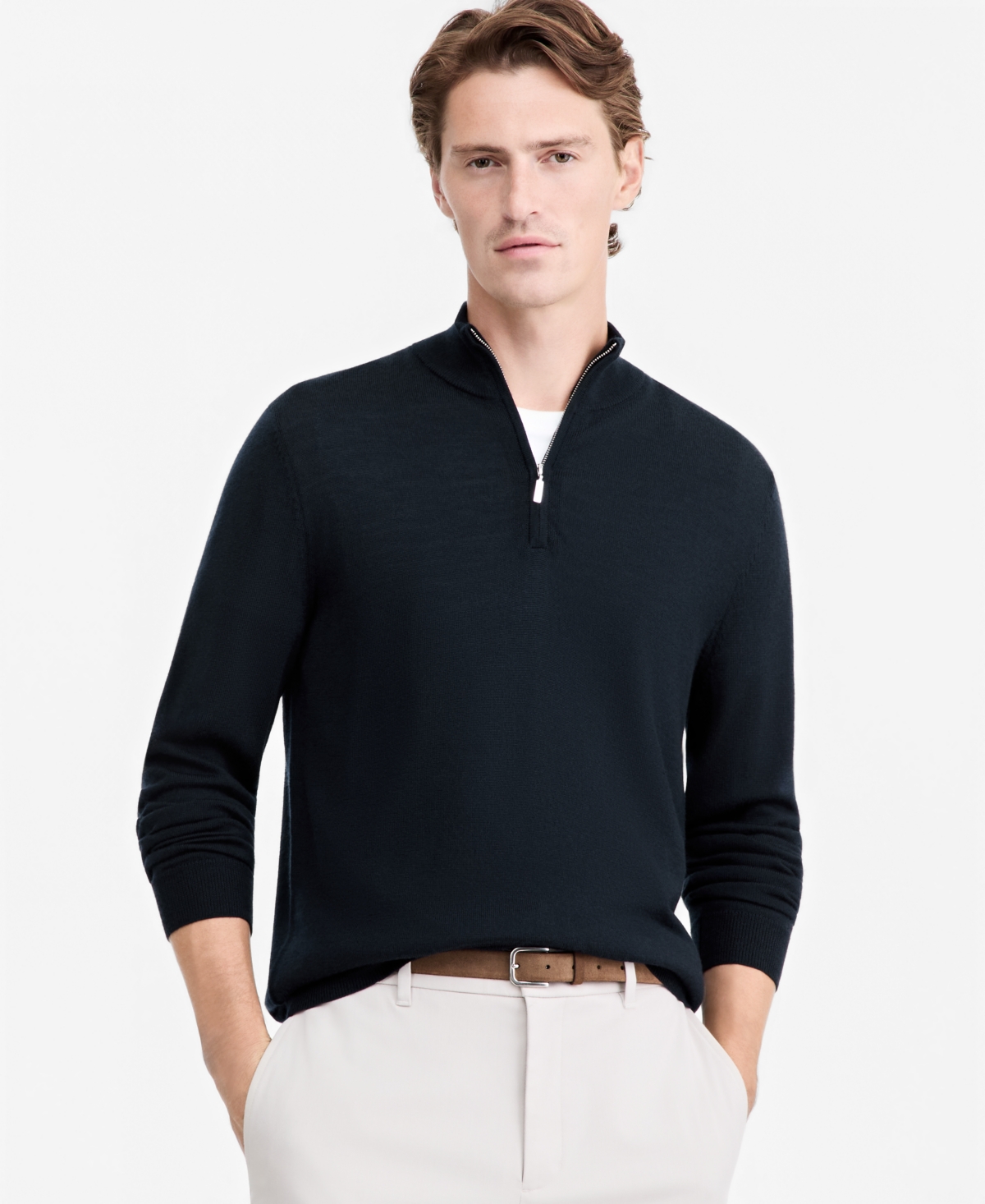 Alfani Men's Merino Wool Quarter-zip Mock-neck Sweater, Macy's Exclusive In Neo Navy