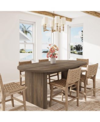 63-inch Oval Farmhouse Dining Table for 6-8 People, Sturdy Wood Base