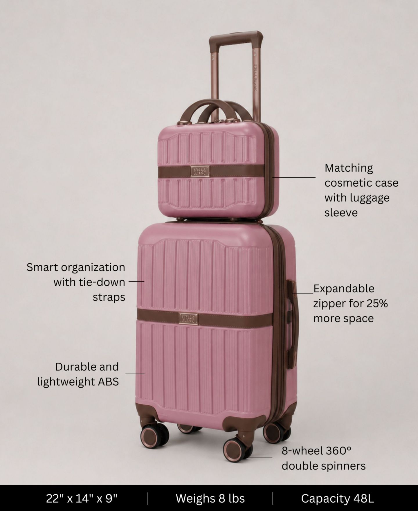 Чемоданы STELLA BLANC Dakota 2-Pc. Hardside Luggage Set, цвет: Пыльный розовый — фото 2