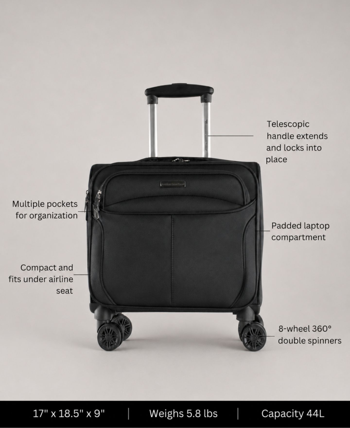 Чемоданы American Green Travel Madison 17" Carry-On Spinner Laptop Briefcase — фото 2