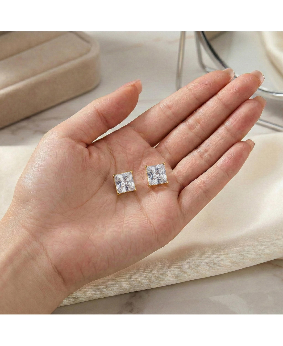 Sterling Silver Cubic Zirconia Square Studs
