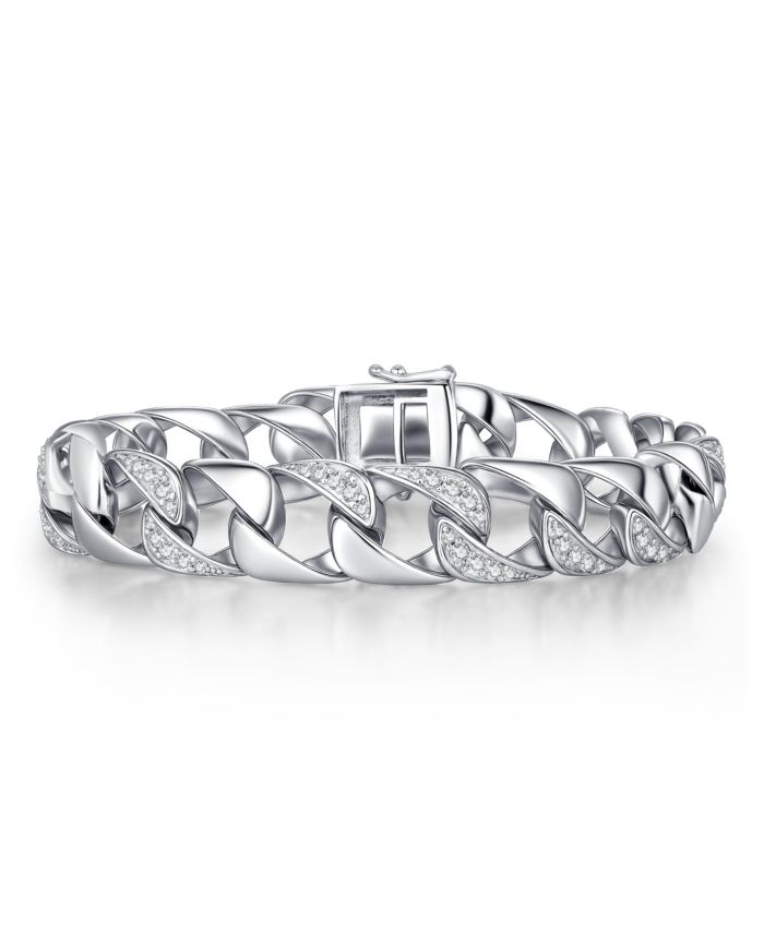 Genevive Bold Sterling Silver Pave CZ Miami Cuban Chain Bracelet