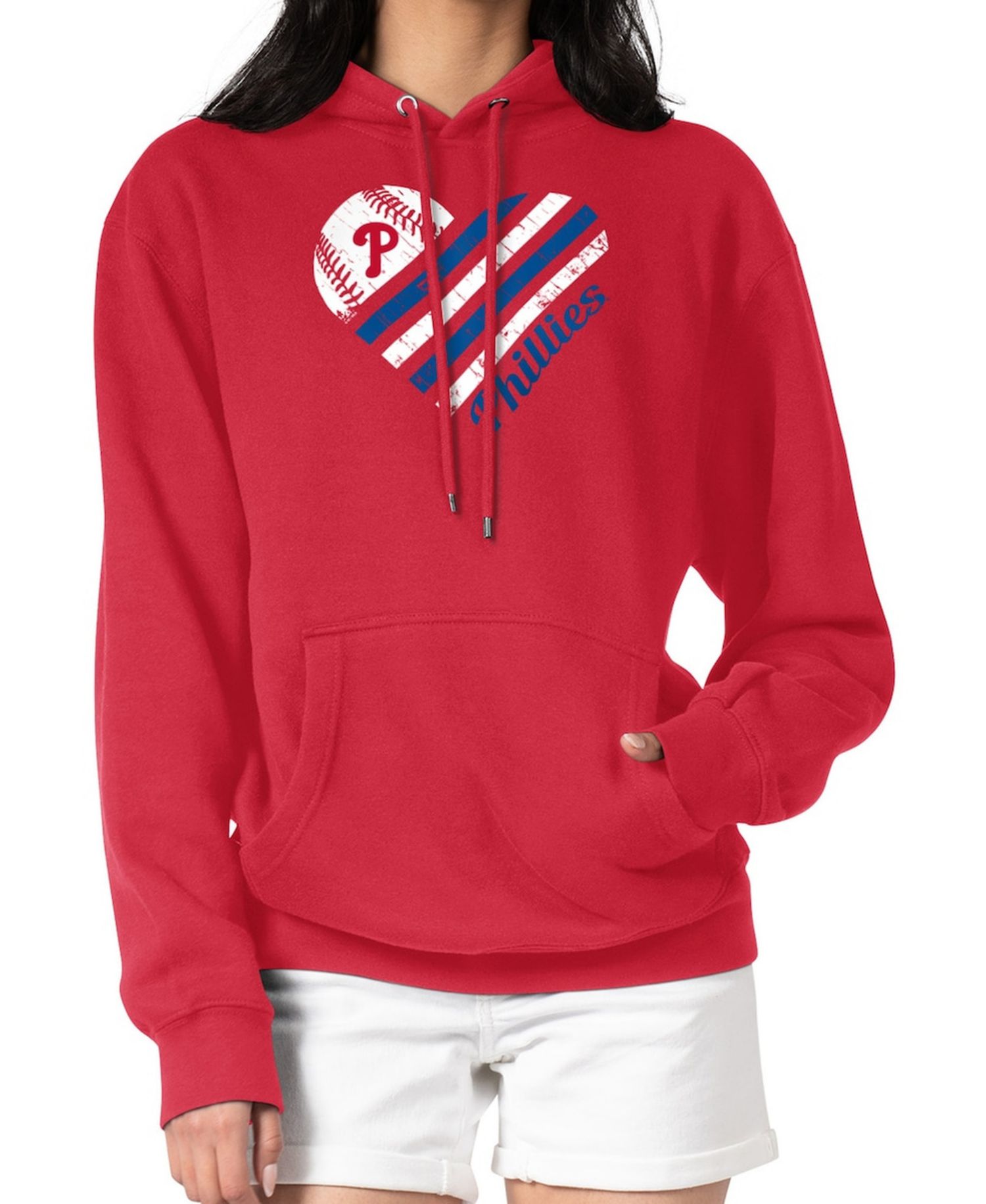 Women's Red Philadelphia Phillies Heart Fleece Pullover Hoodie