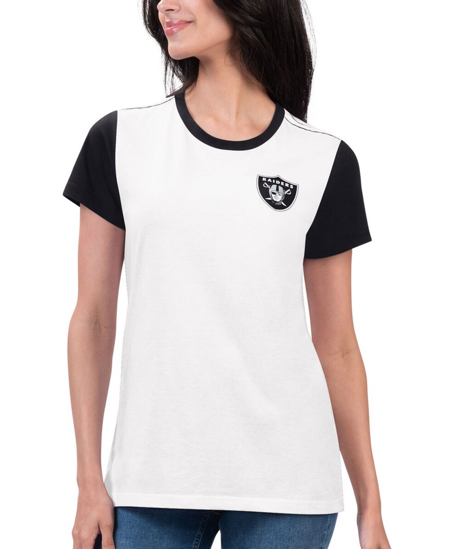Women's White/Black Las Vegas Raiders Fashion Illustration T-Shirt