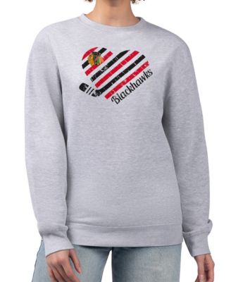 Women's Heather Gray Chicago Blackhawks Heart Graphic Pullover Sweatshirt