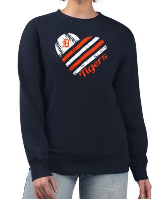 Women's Navy Detroit Tigers Heart Logo Fleece Pullover Sweatshirt