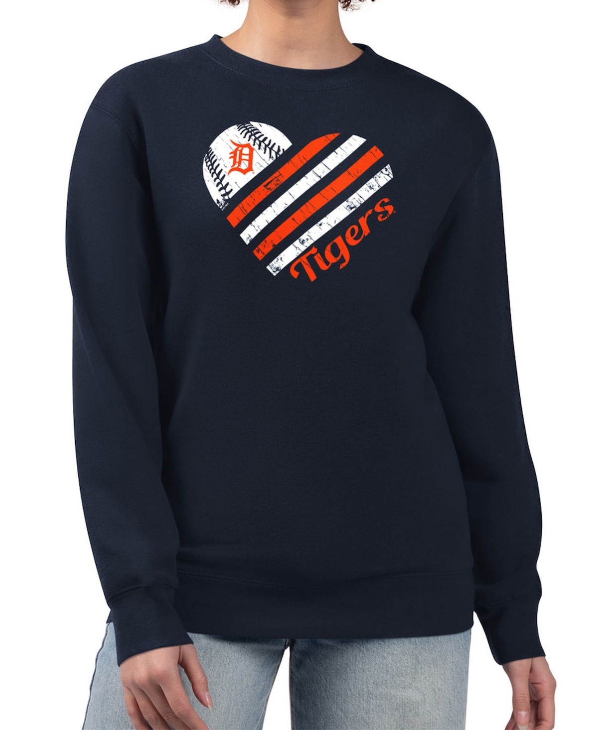 G-iii 4Her by Carl Banks Women's Navy Detroit Tigers Heart Logo Fleece Pullover Sweatshirt - Navy