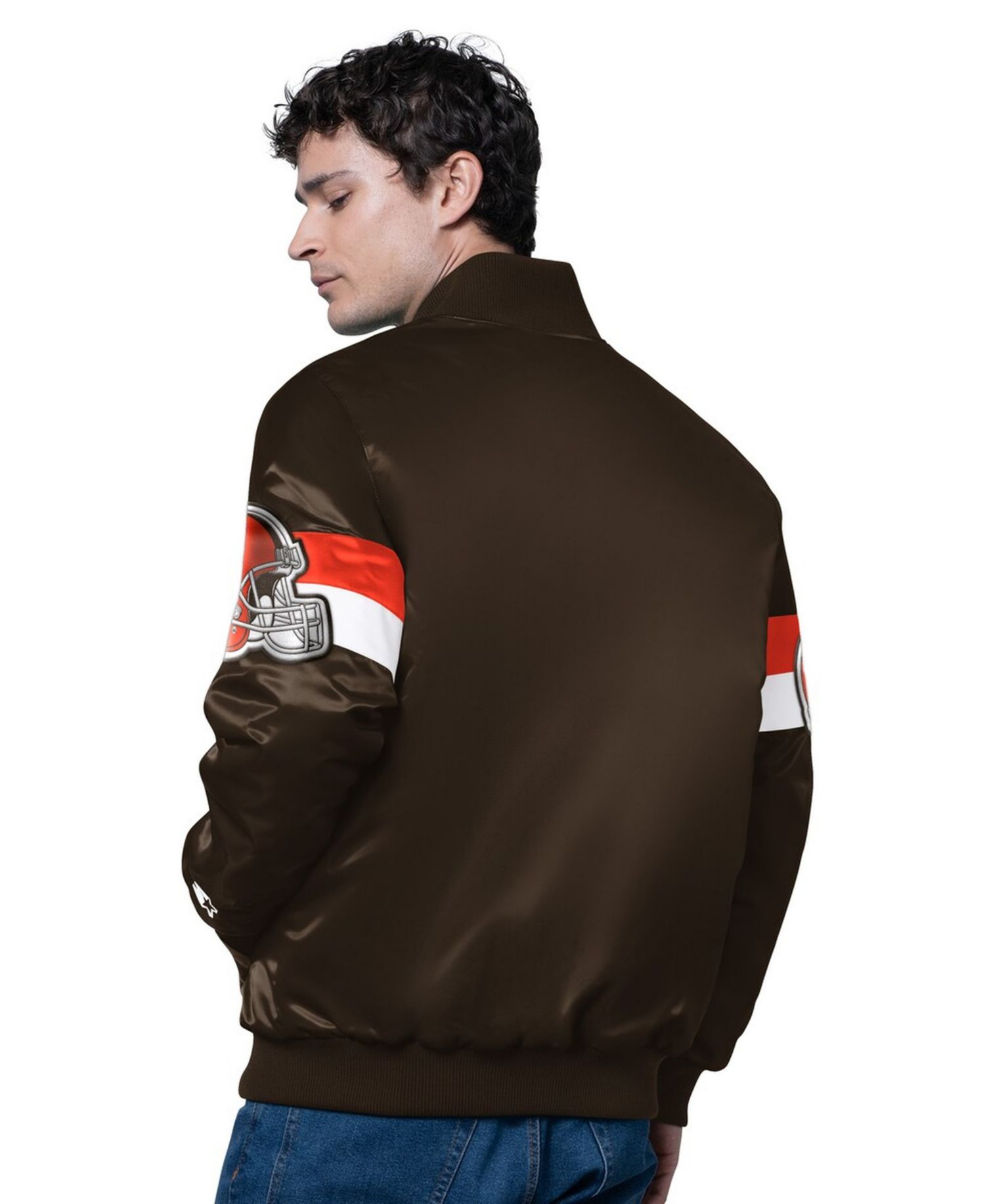 Men's Brown Cleveland Browns Triple Option Satin Varsity Full-Snap Jacket