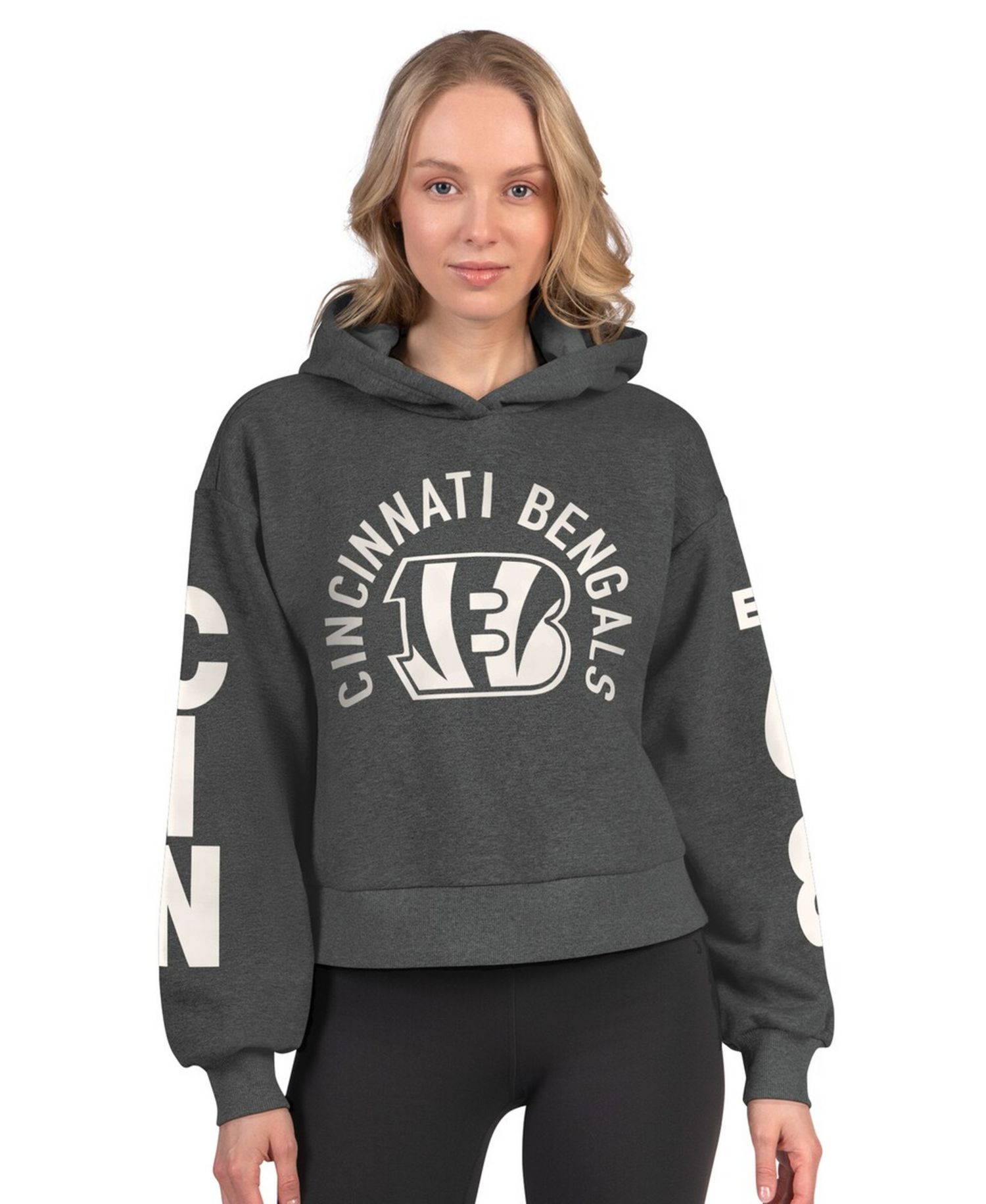 Women's Heather Charcoal Cincinnati Bengals Star Player Cropped Fleece Pullover Hoodie