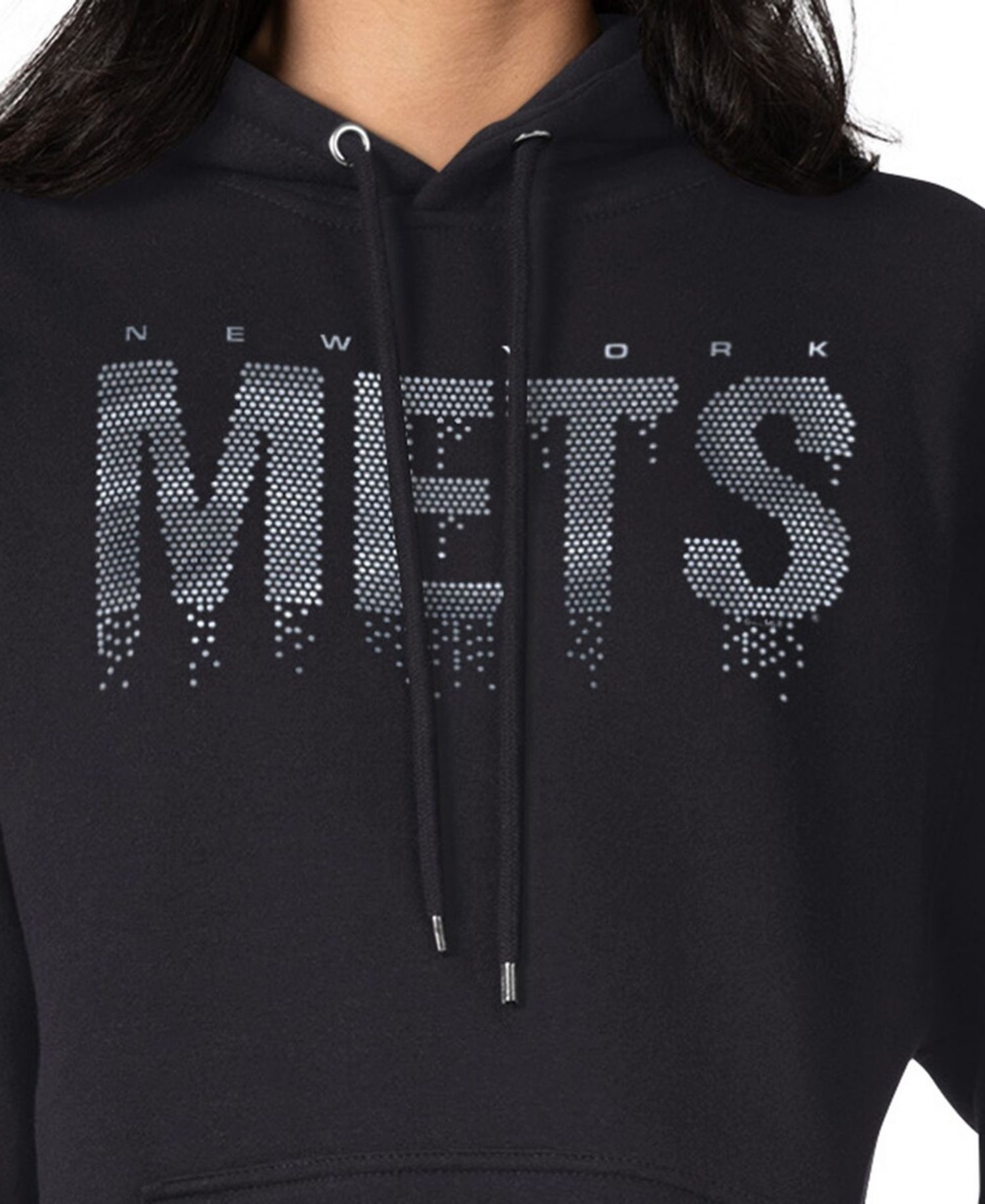 Women's Black New York Mets Metallic Drop Fleece Hoodie