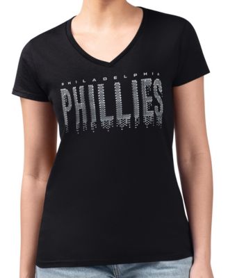Women's Black Philadelphia Phillies Metallic Drop Lightweight V-Neck T-Shirt