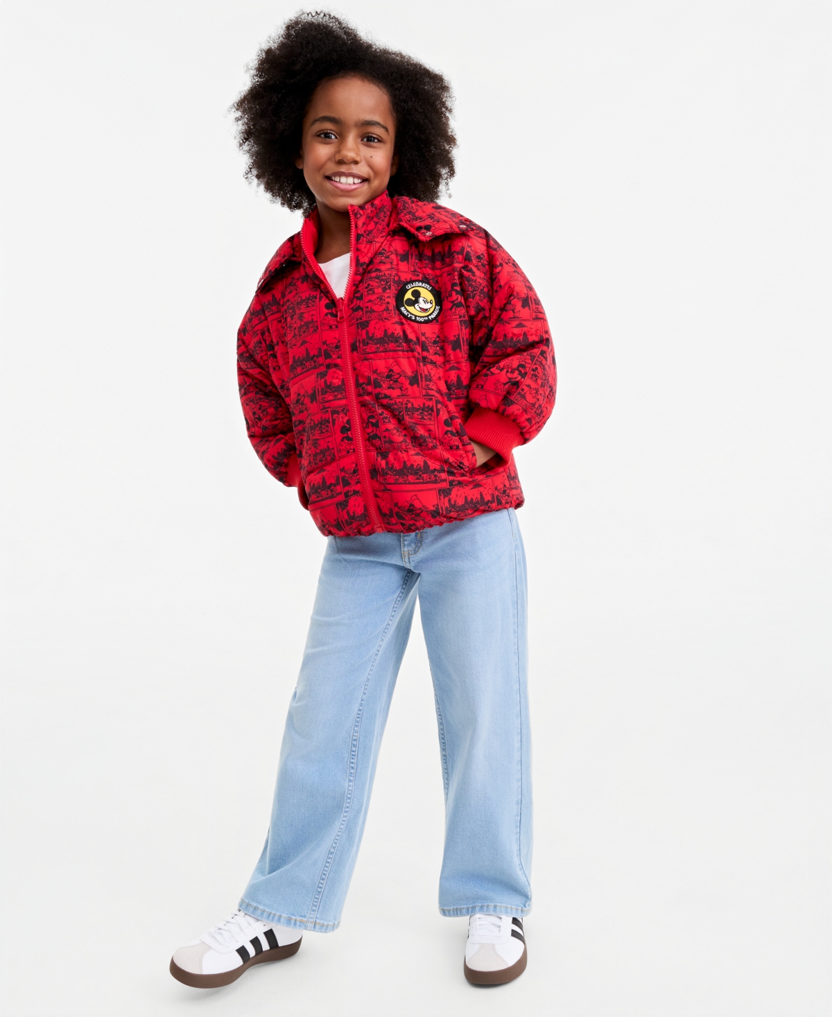 Disney | Macy's Girls' & Boys' 100th Parade Mickey Friends Comic Strip Reversible Hooded Puffer Jacket, Exclusive