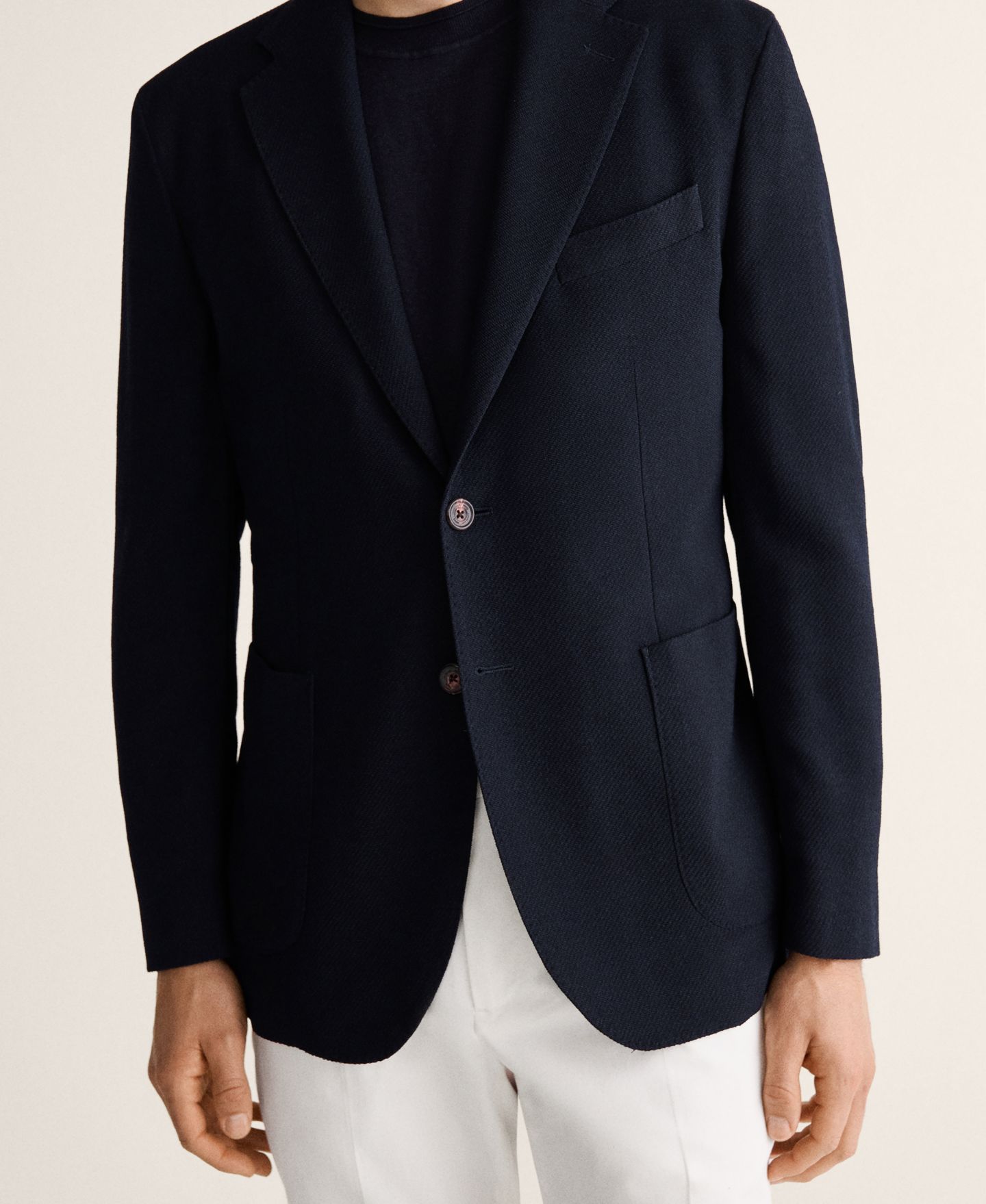 Мужской пиджак MANGO Slim-Fit Wool Blazer, цвет: Тёмно-синий — фото 6