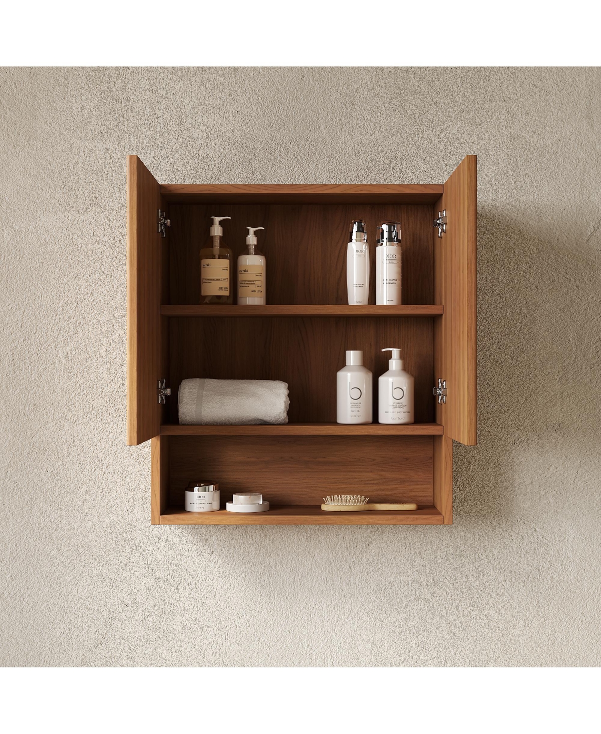 Midola 26" Wall-Mounted Striped Bathroom Cabinet with Doors, Shelf and Open Storage Compartment Over The Toilet Storage Cabinet for Bathroom