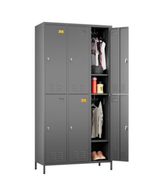 6-Door Metal Storage Locker with Hooks and Card Holders, Ventilated Employee Cabinet for School Gym Office